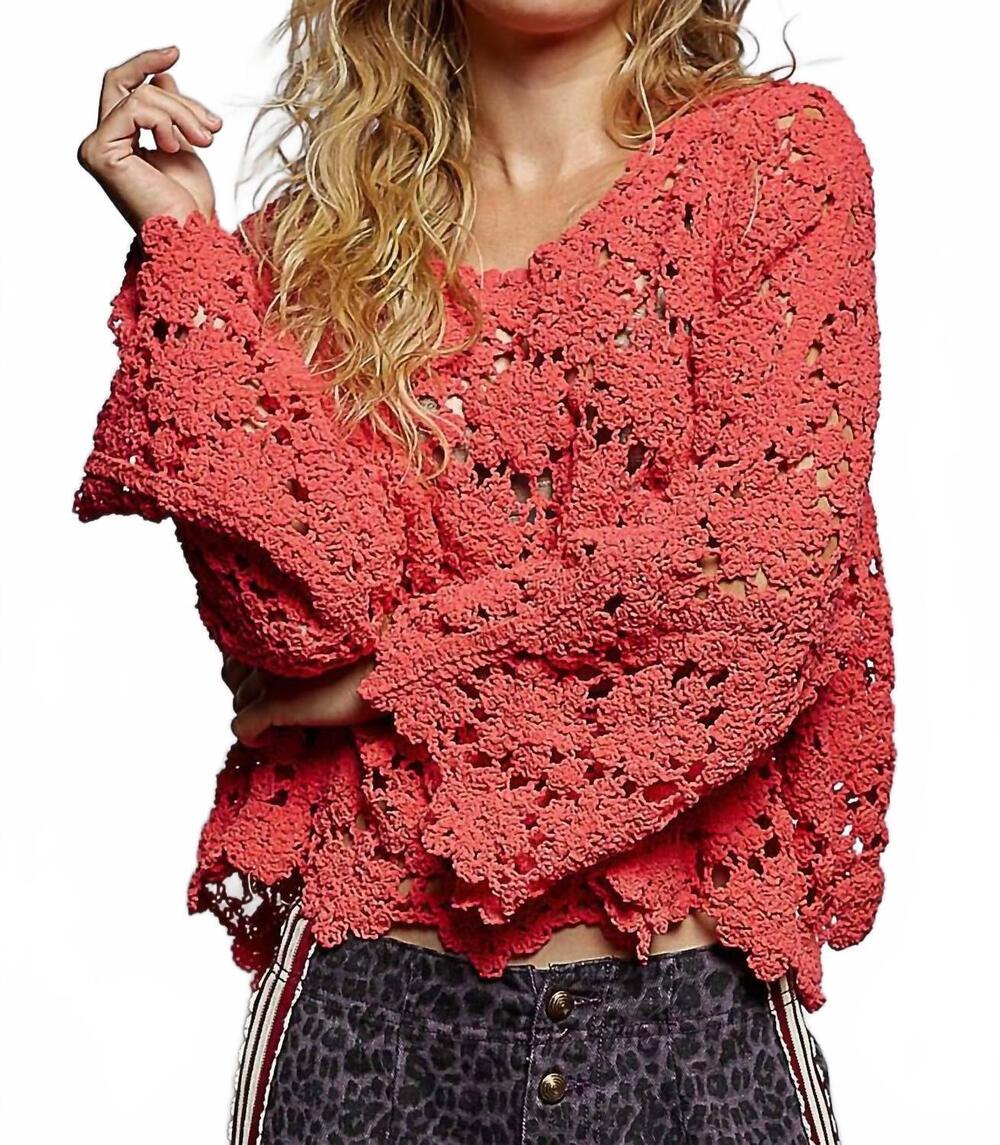 NEW POL loose fit crochet top in coral